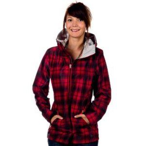 BURTON Hooded Red Black plaid Gleam 2.5 Rain Jacket XS DRyride